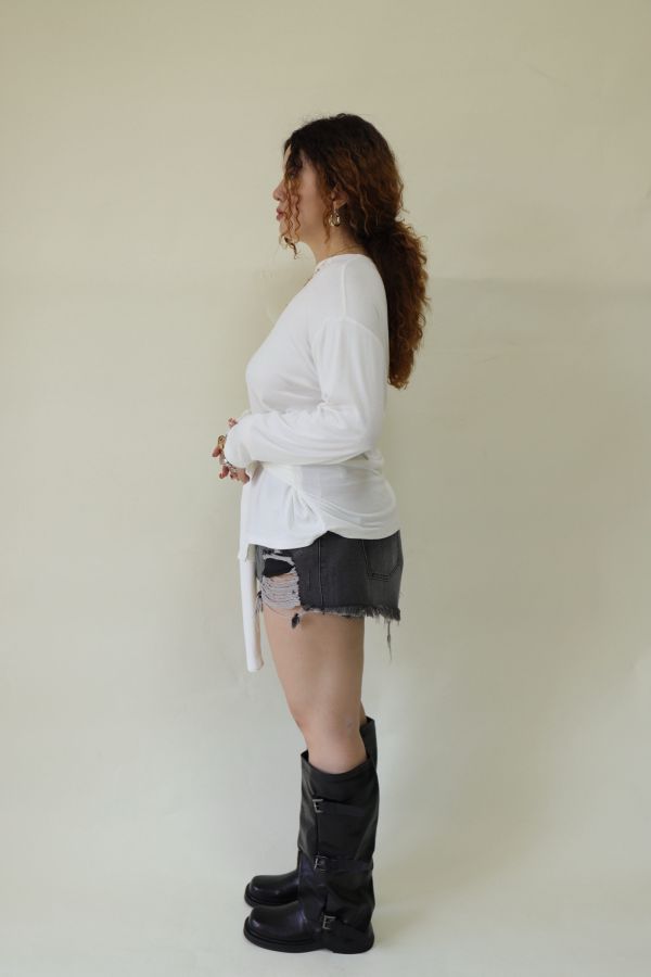 舒服穿假兩件綁帶上衣(白) 