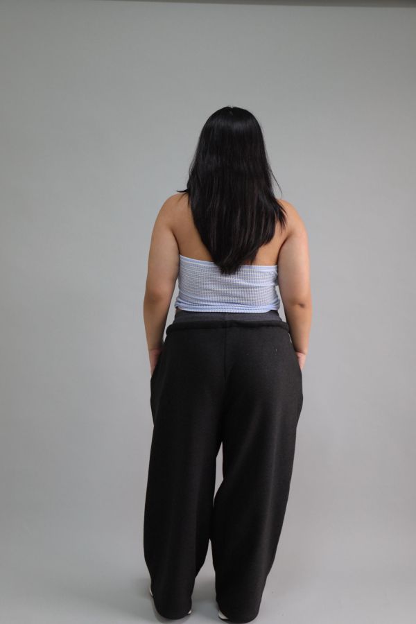 【EASE】假兩件厚磅彎刀棉褲-碳黑 