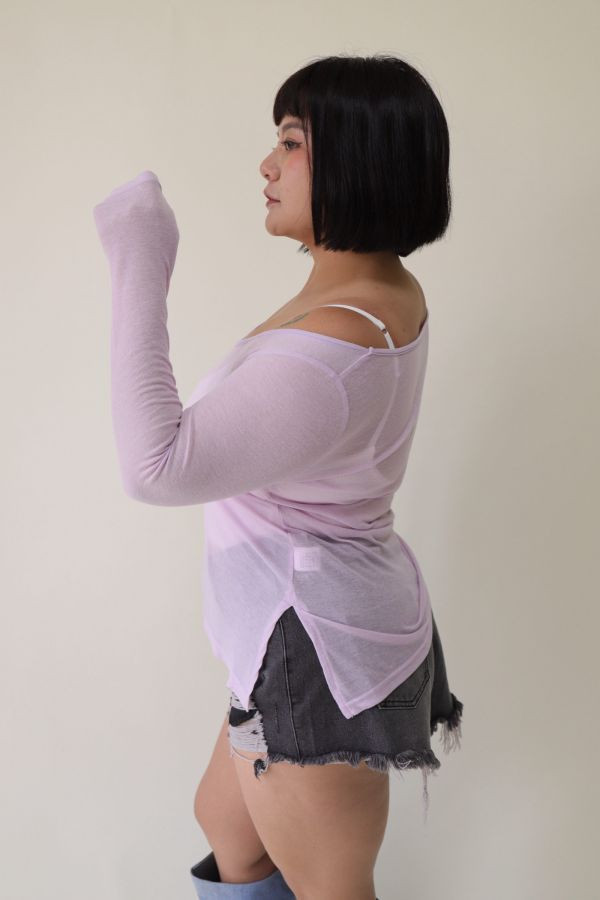 【門市試穿品】辣妹疊穿收腰微透防曬罩衫(紫) 