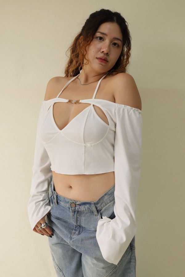 一字領假兩件辣妹上衣 