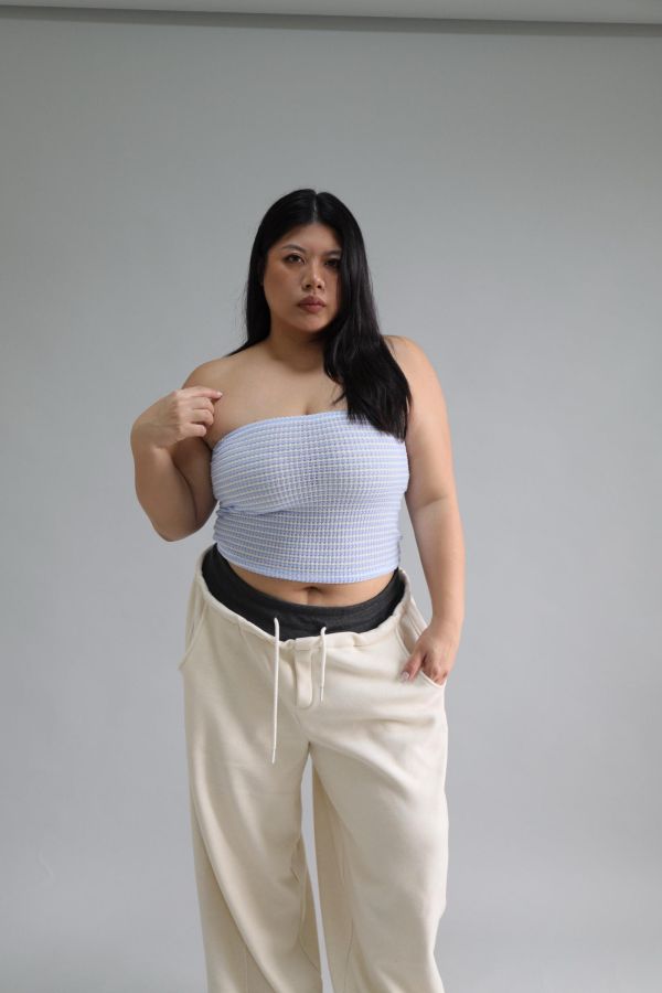 奶藍撞色針織背心 