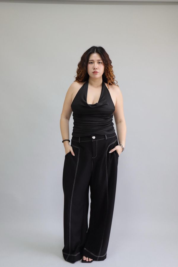 【EASE】肉肚友善長腿明線寬褲-黑 