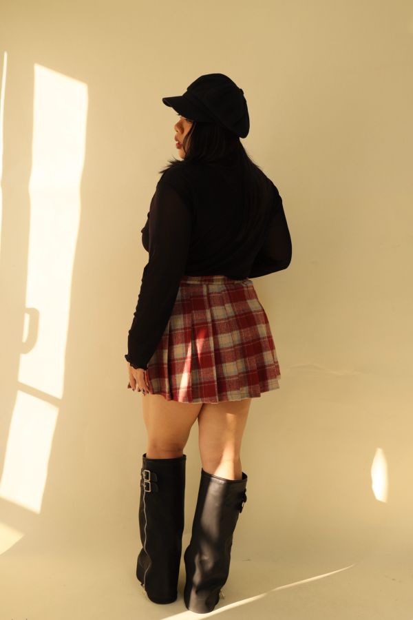 格紋百摺短裙-紅格 