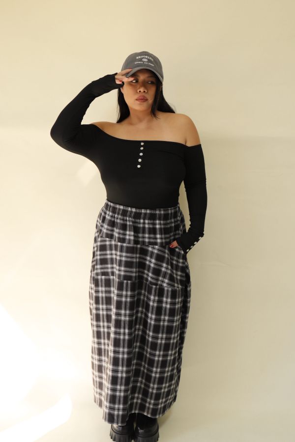 【EASE】秋日格紋鬆緊腰藏肉神裙 