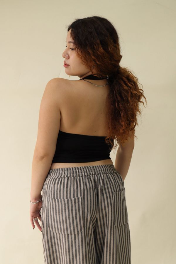 掛脖收腰排釦背心(黑) 