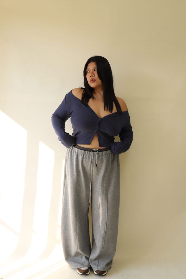 【EASE】設計感雙層抽繩棉褲 (灰) 