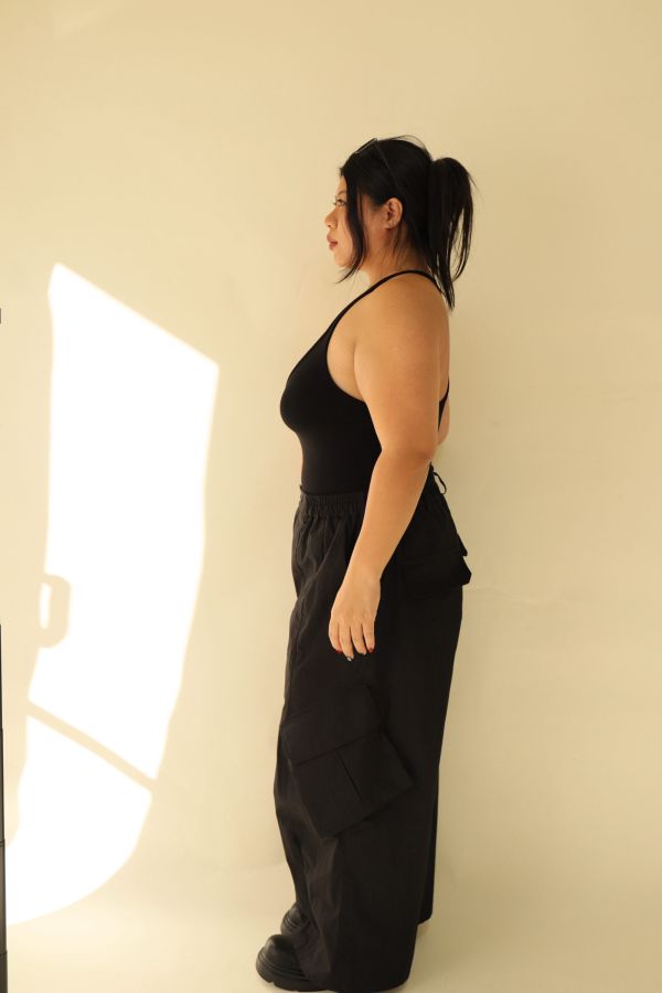 【EASE】大口袋寬鬆工裝褲(黑) 