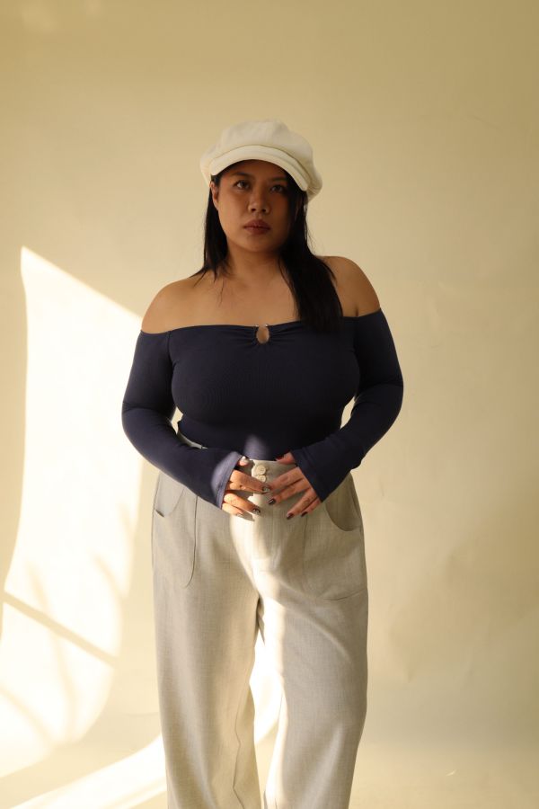 很修身平口針織衣(藍) 