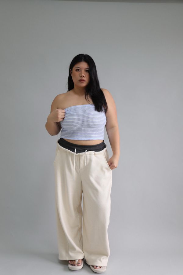 【EASE】假兩件厚磅彎刀棉褲-奶杏 