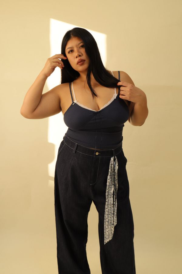 假兩件蕾絲拼接背心【藍、咖】 