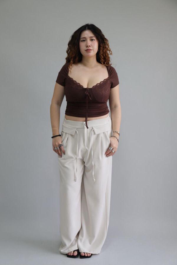 【EASE】夏天必備空氣感簡約寬褲-杏 