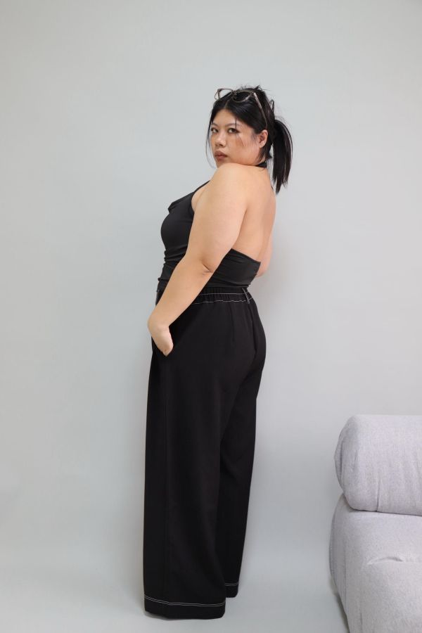 【EASE】肉肚友善長腿明線寬褲-黑 