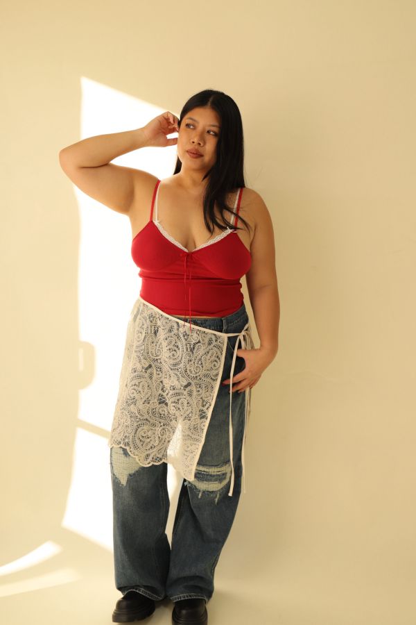 【EASE】疊穿蕾絲綁帶裙 