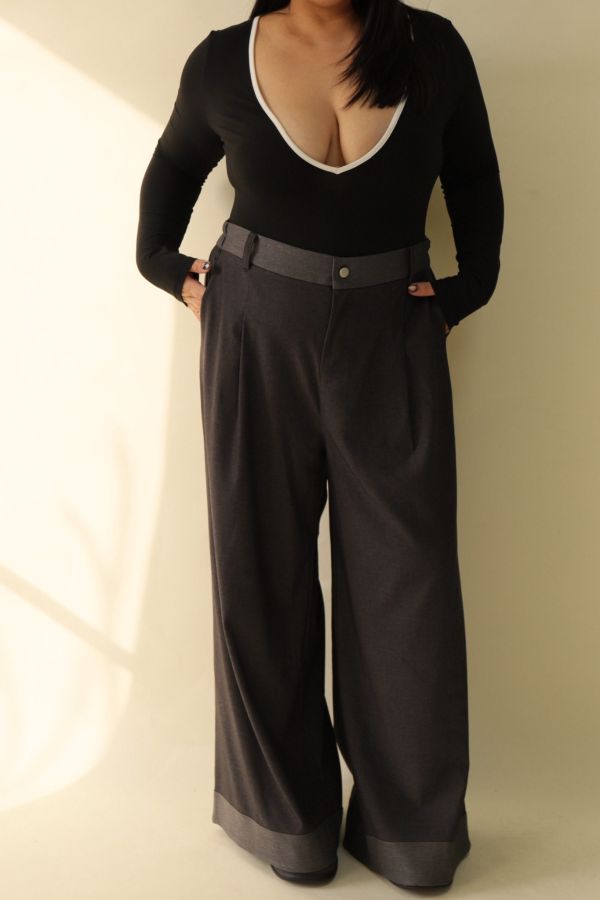 【EASE】拼接撞色高級感打摺寬褲 