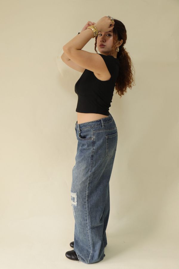 【EASE】愛心刷破牛仔寬褲 