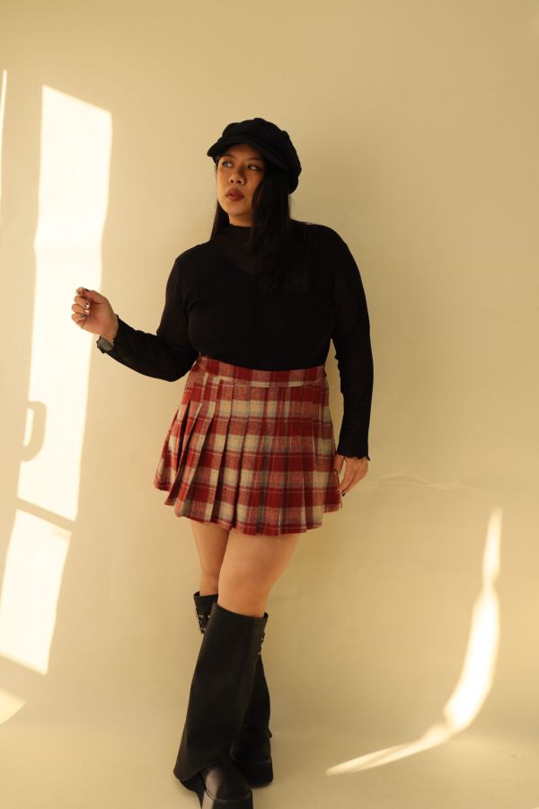 格紋百摺短裙-紅格 