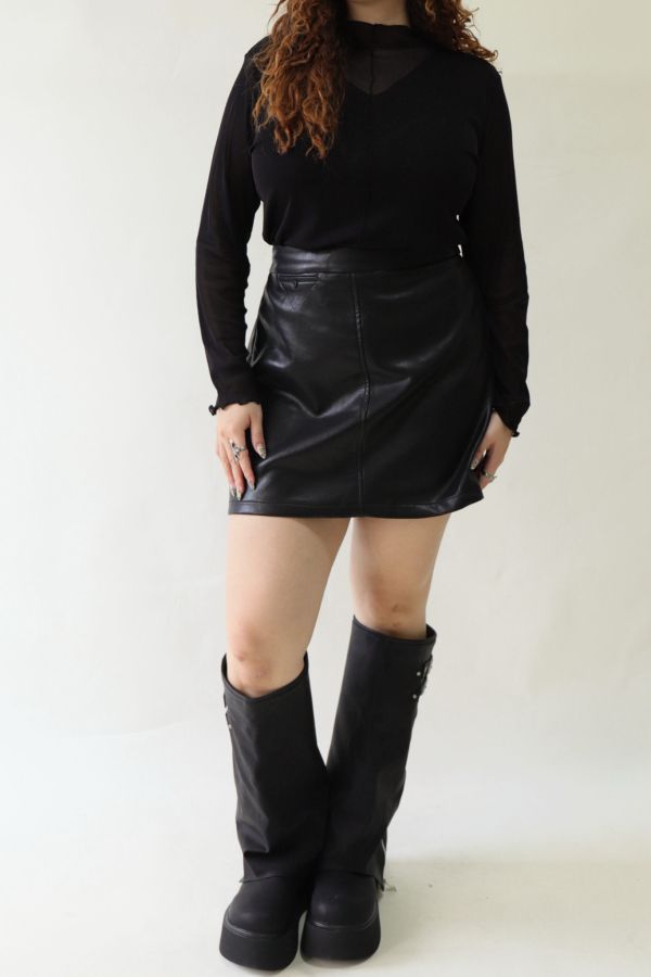 【EASE】時髦摺線高腰皮裙-黑 