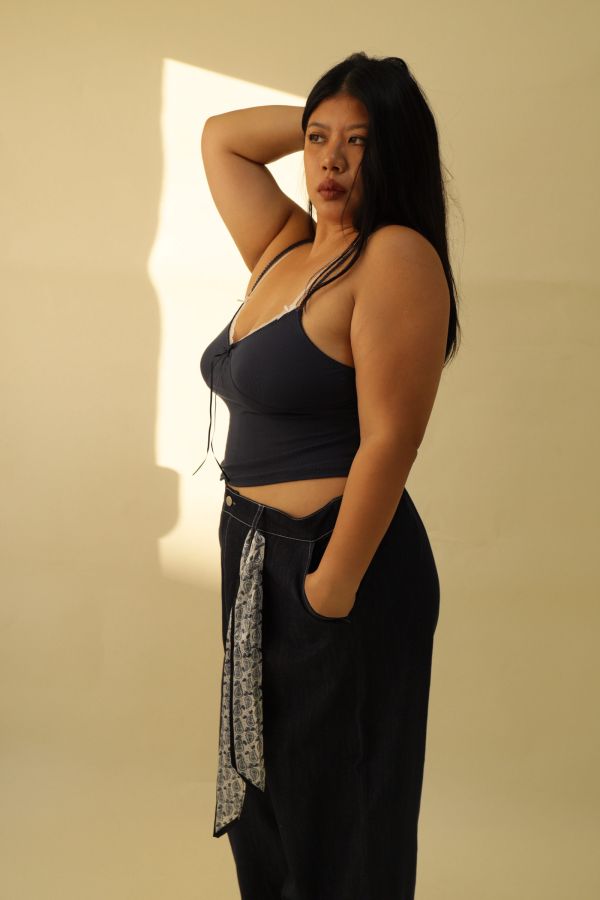 假兩件蕾絲拼接背心【藍、咖】 