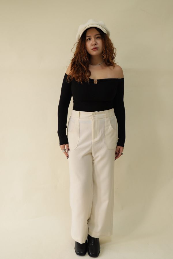 【EASE】長腿系修胯斜紋直筒褲(杏) 