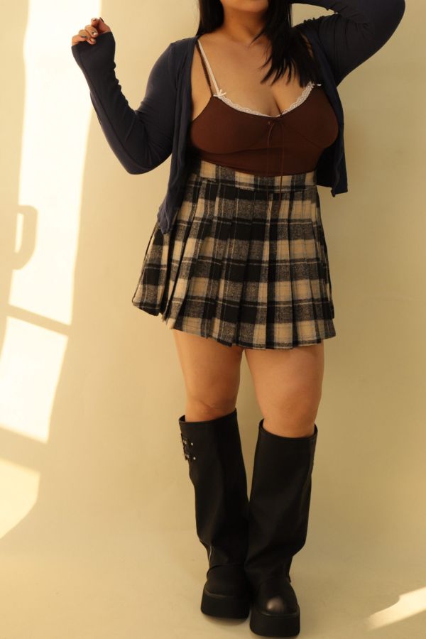 格紋百摺短裙-黑格 