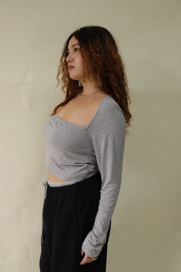 直角肩平口短版上衣(灰) 