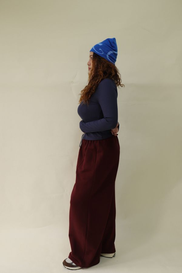 【EASE】設計感雙層抽繩棉褲 (酒紅) 