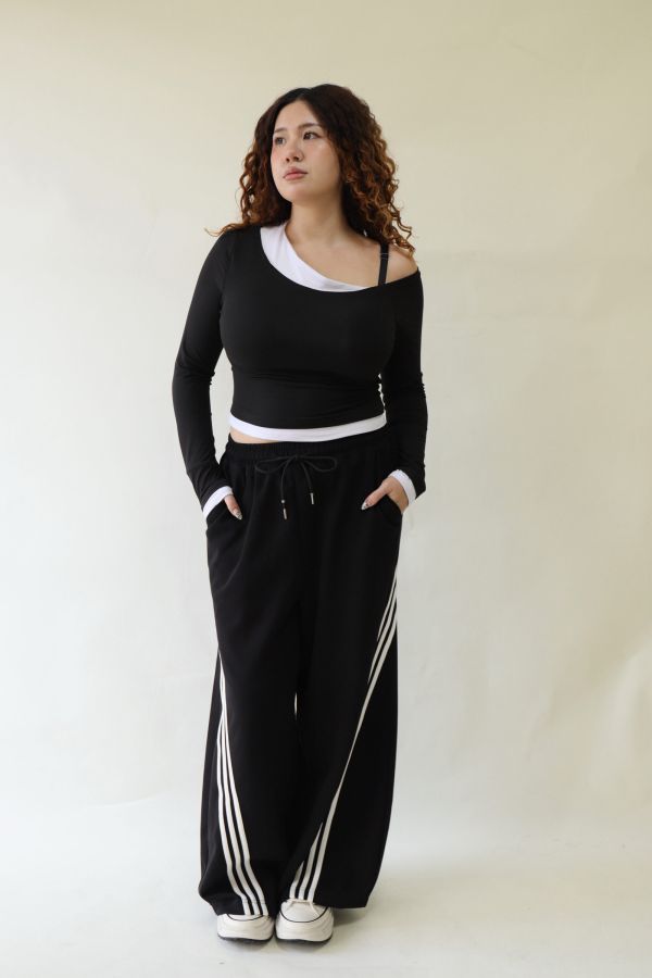 【EASE】這件超神撞色高腰棉褲-黑 