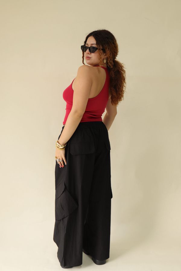 【EASE】大口袋寬鬆工裝褲(黑) 