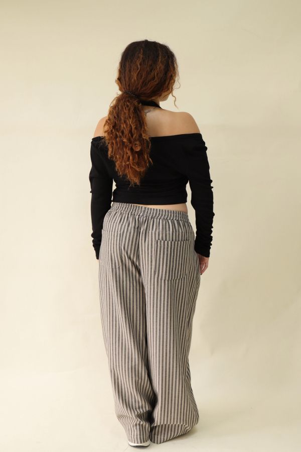 【EASE】藏肉系不鬆垮條紋寬褲(栗子咖) 