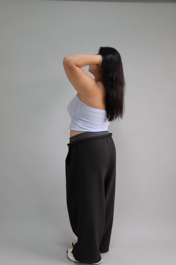 【EASE】假兩件厚磅彎刀棉褲-碳黑 