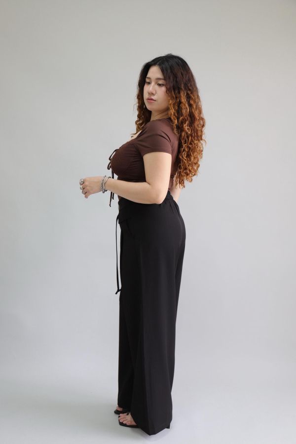 【EASE】夏天必備空氣感簡約寬褲-黑 