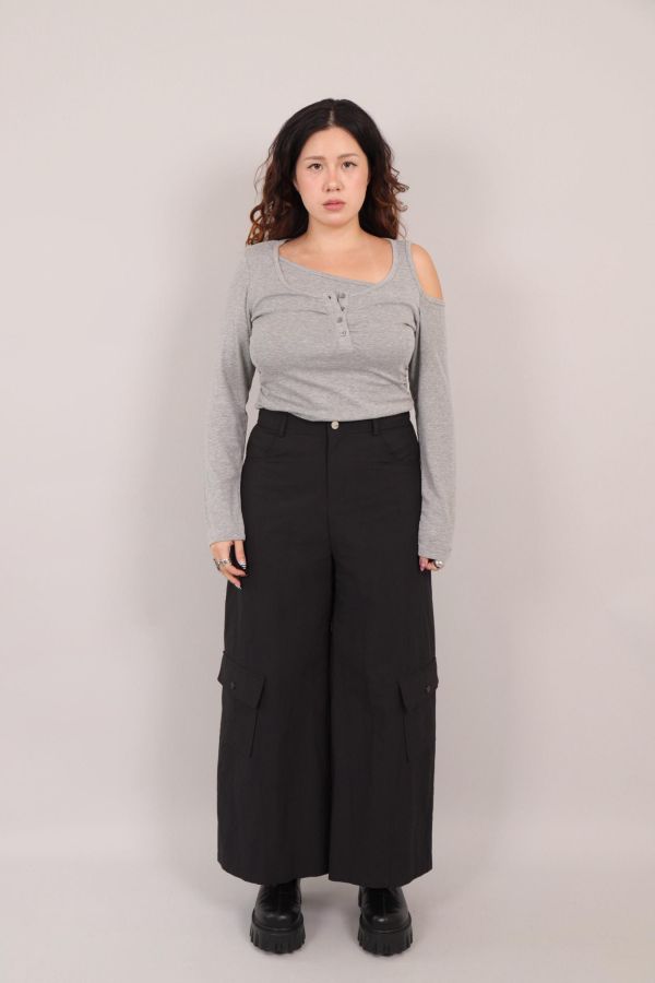 俐落修身工裝直筒褲-黑 