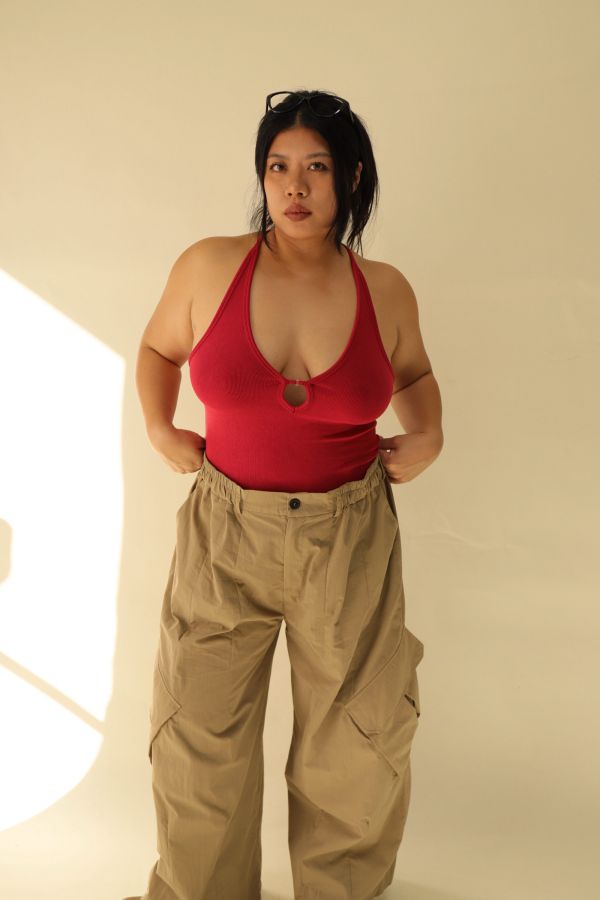 大鏤空掛脖彈力背心(紅) 