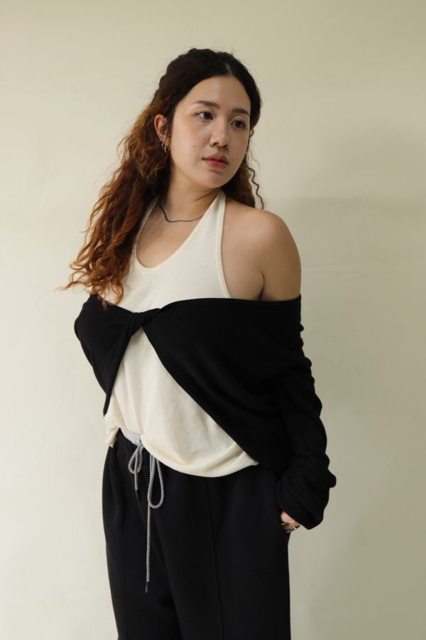 【EASE】掛脖假兩件針織上衣 (黑) 