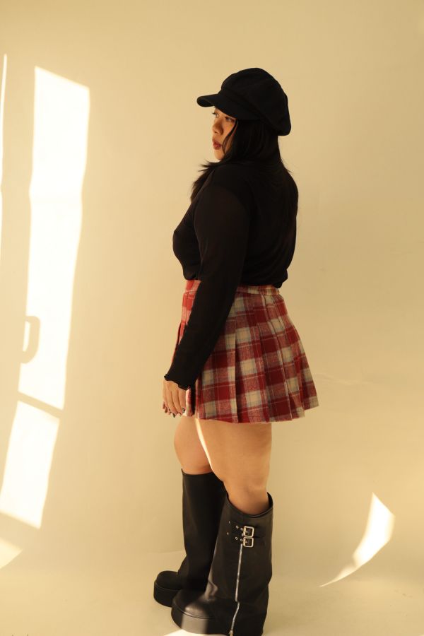 格紋百摺短裙-紅格 