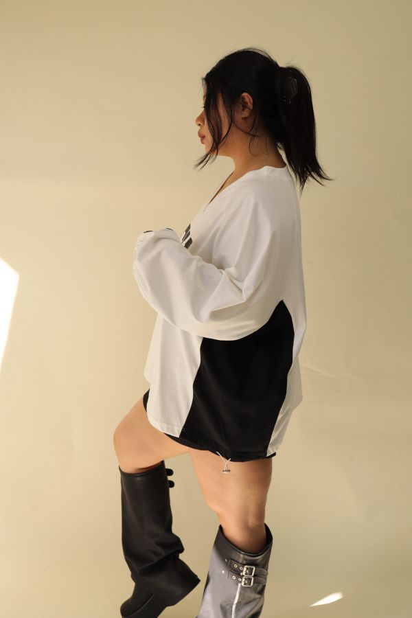 【EASE】混搭街頭撞色寬鬆T(白) 