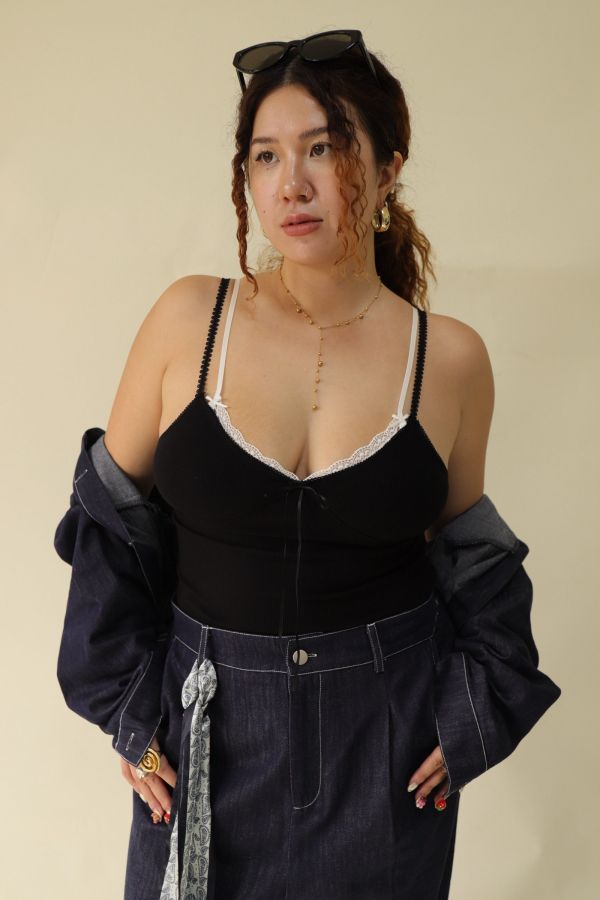 假兩件蕾絲拼接背心【黑、紅】 