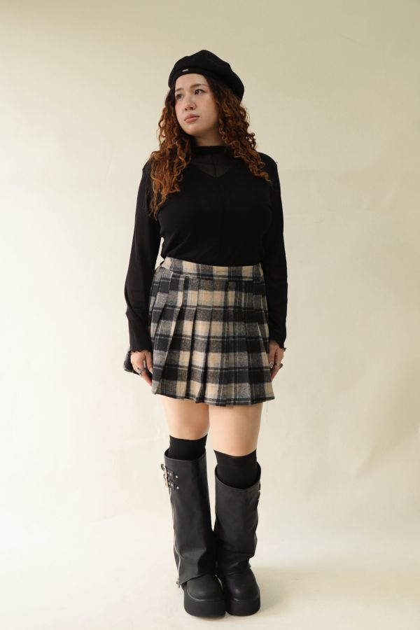 格紋百摺短裙-黑格 