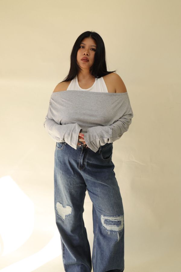 假兩件掛脖舒適上衣(灰) 