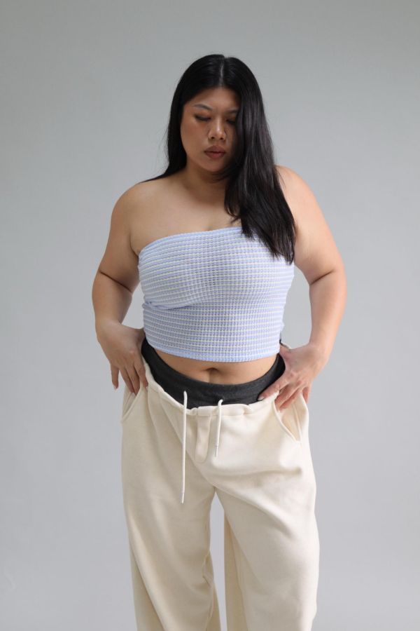 奶藍撞色針織背心 