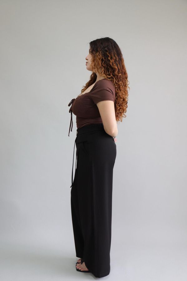 【EASE】夏天必備空氣感簡約寬褲-黑 