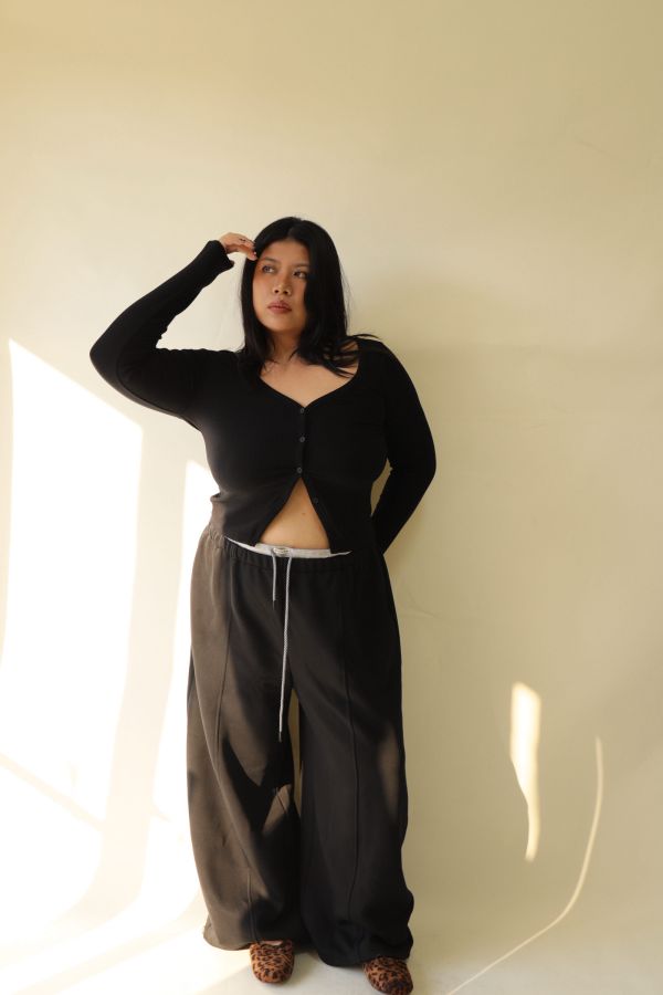 【EASE】設計感雙層抽繩棉褲 (黑) 