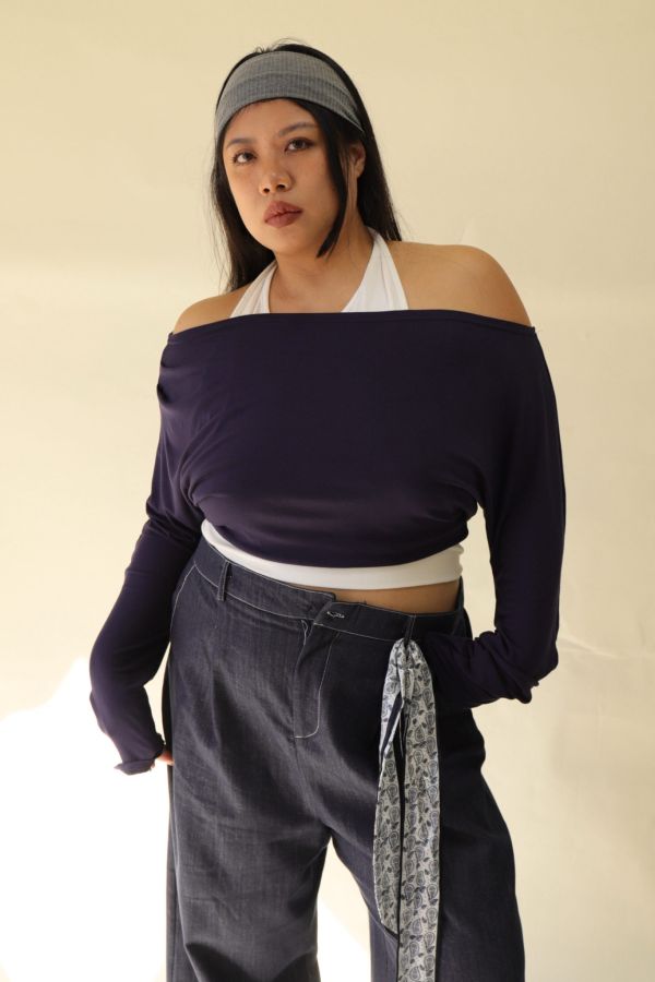 假兩件掛脖舒適上衣(藍) 