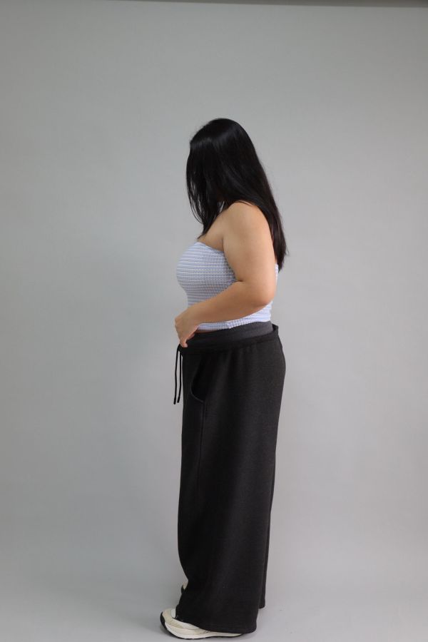 【EASE】假兩件厚磅彎刀棉褲-碳黑 