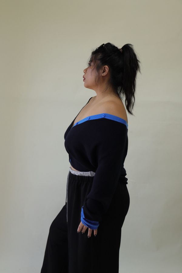 【EASE】撞色V領針織外套 