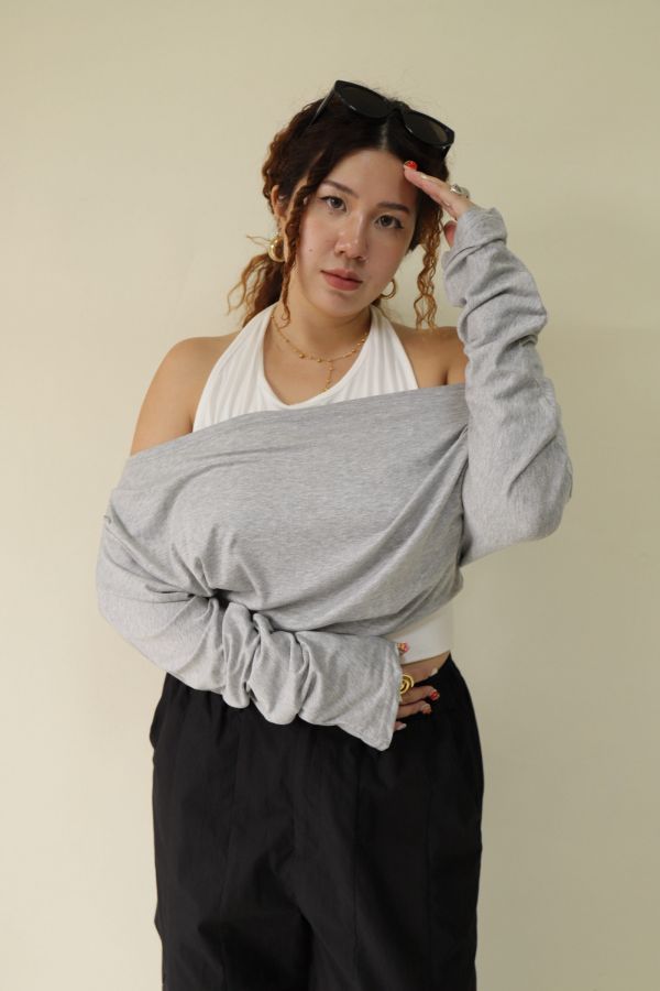 假兩件掛脖舒適上衣(灰) 