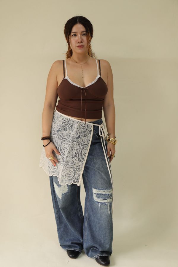 【EASE】疊穿蕾絲綁帶裙 