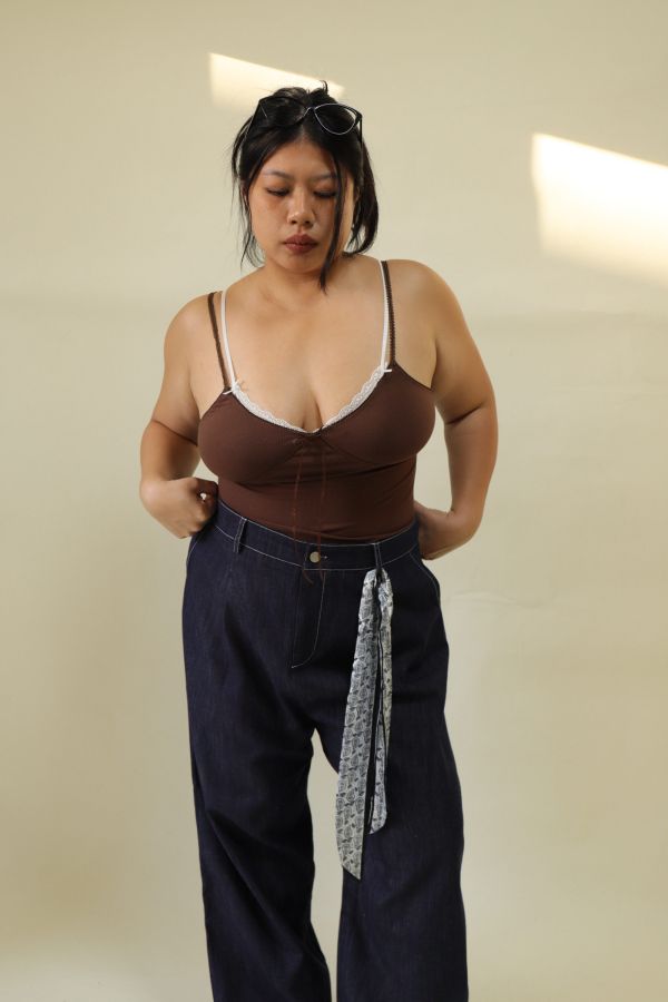 假兩件蕾絲拼接背心【藍、咖】 