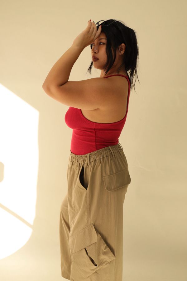 大鏤空掛脖彈力背心(紅) 