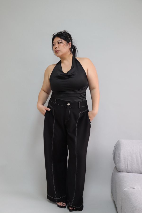 【EASE】肉肚友善長腿明線寬褲-黑 